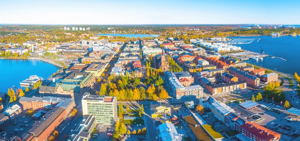 Panoramic city overview of Piteå from Guestly Homes accommodation.