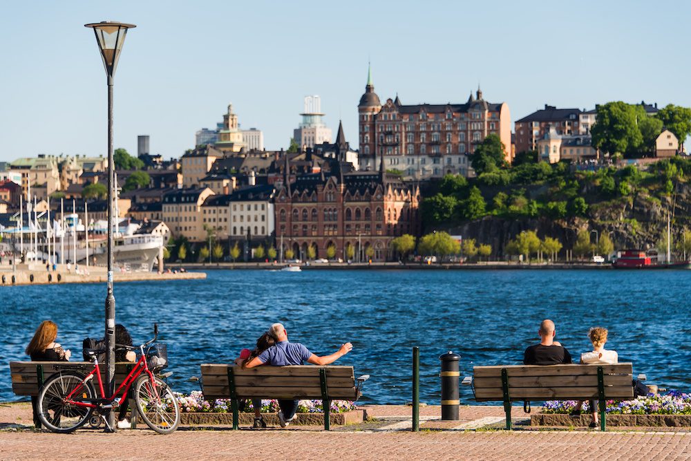 Scenic summer view of the Old Town pier architecture in Stockholm. Sweden
