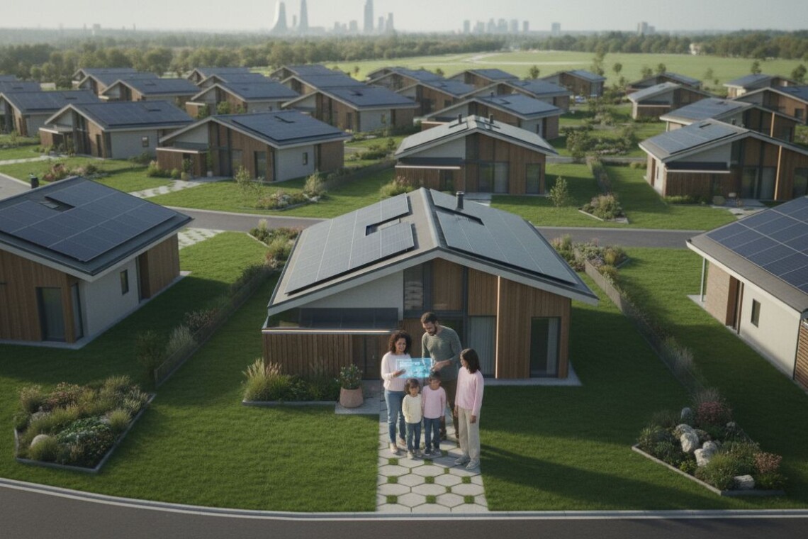 Aerial view of modern homes family ownership