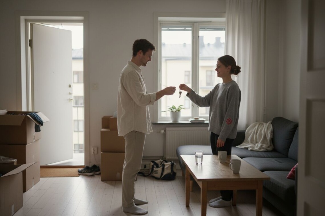Tenants unpacking in a lived-in apartment