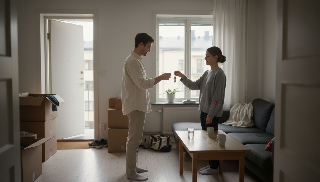 Tenants unpacking in a lived-in apartment