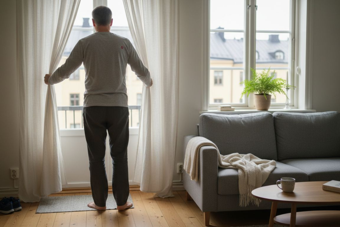 Swedish apartment lived-in morning scene