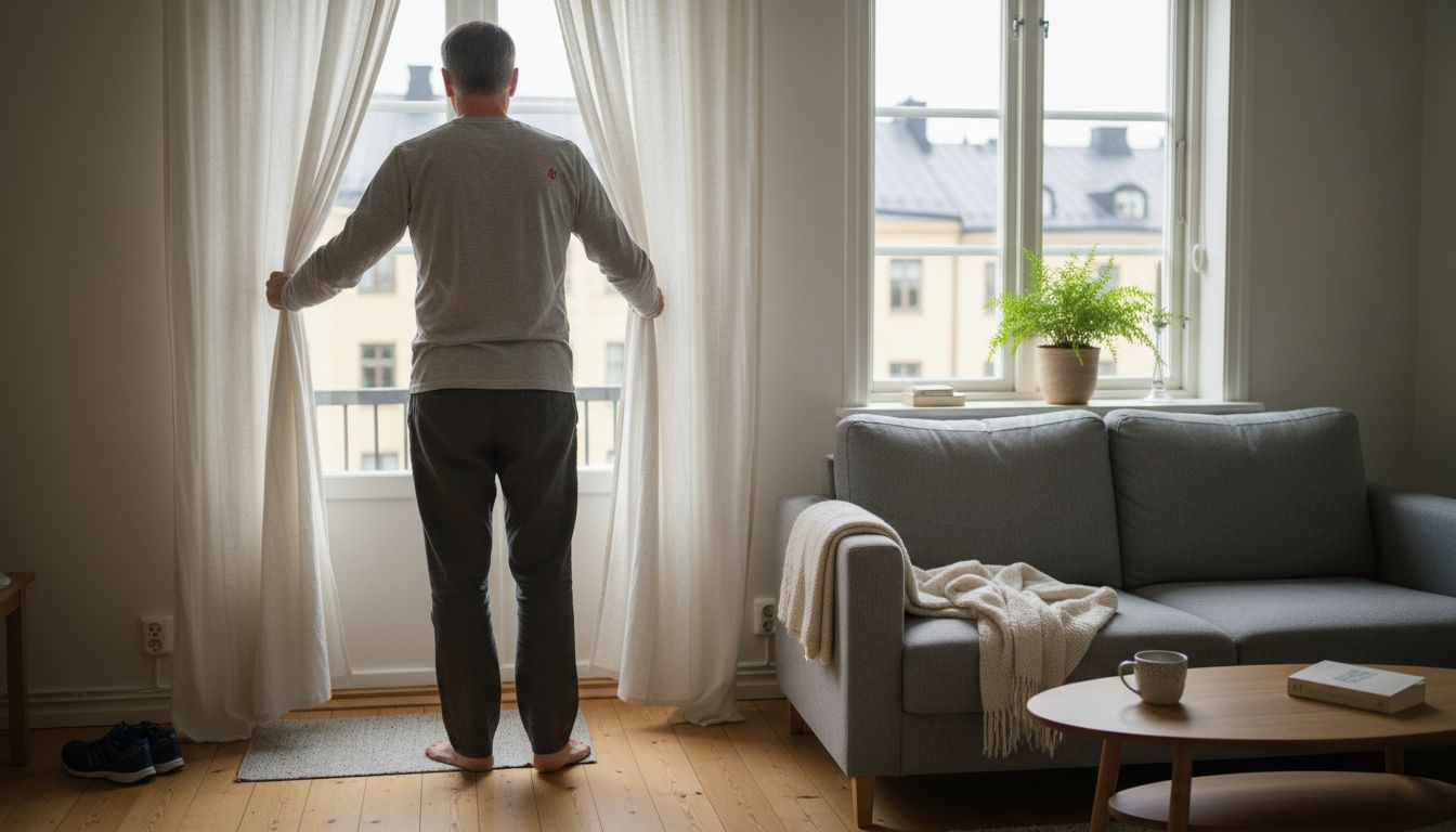 Swedish apartment lived-in morning scene