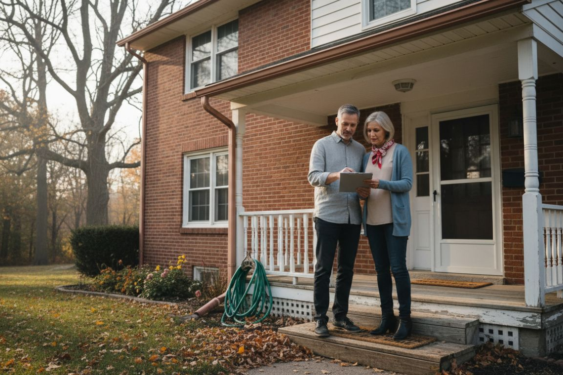 Homeowners organizing seasonal house maintenance