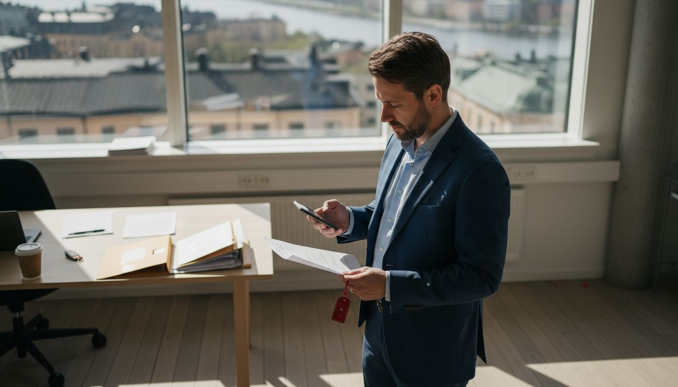 Nordic professional reviewing Swedish rental agreement