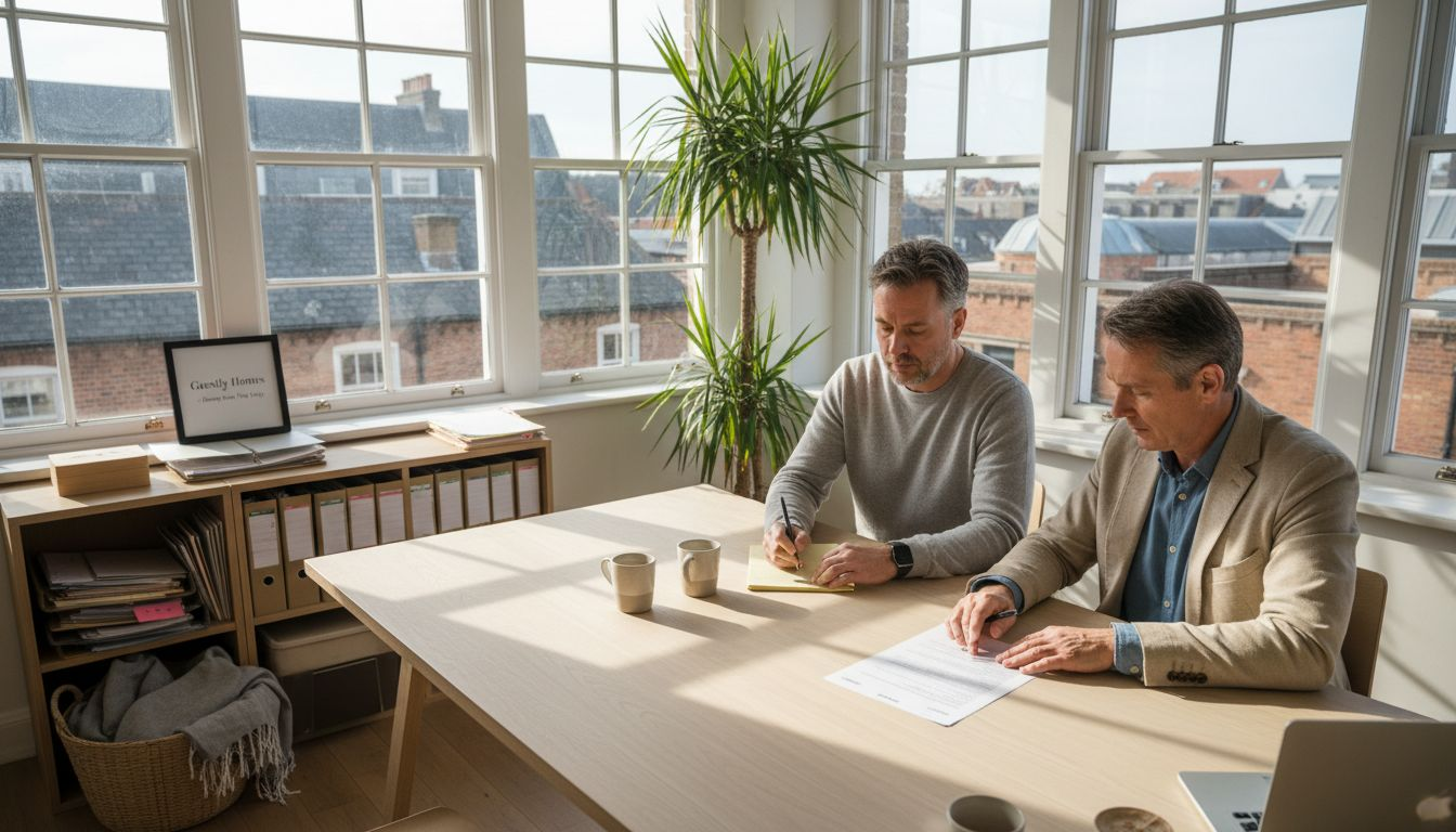 Property manager in office meeting with clients