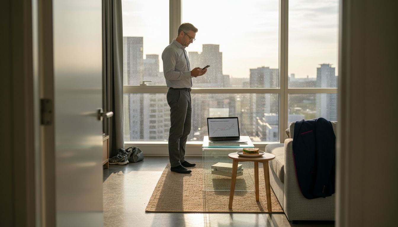 Executive in high-rise apartment on extended stay