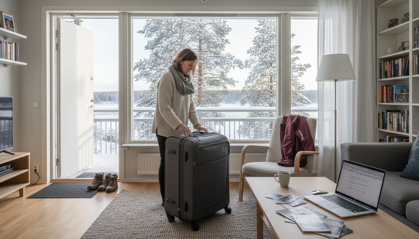 Business traveler unpacking in Norrbotten apartment