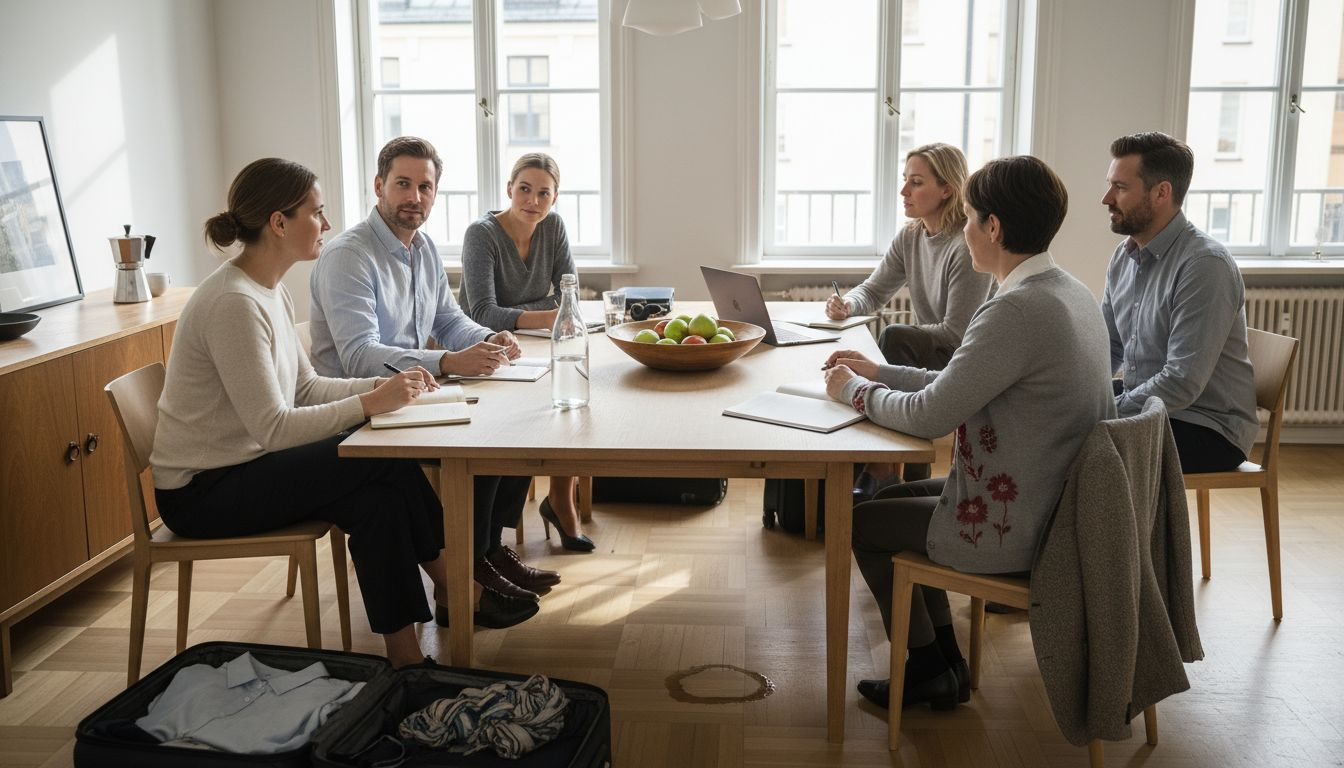 Team arriving at Swedish accommodation