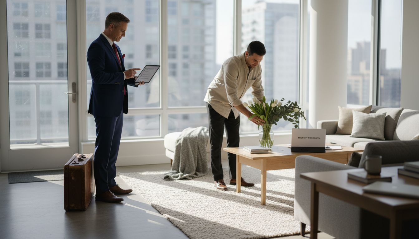 Executive and home manager preparing apartment