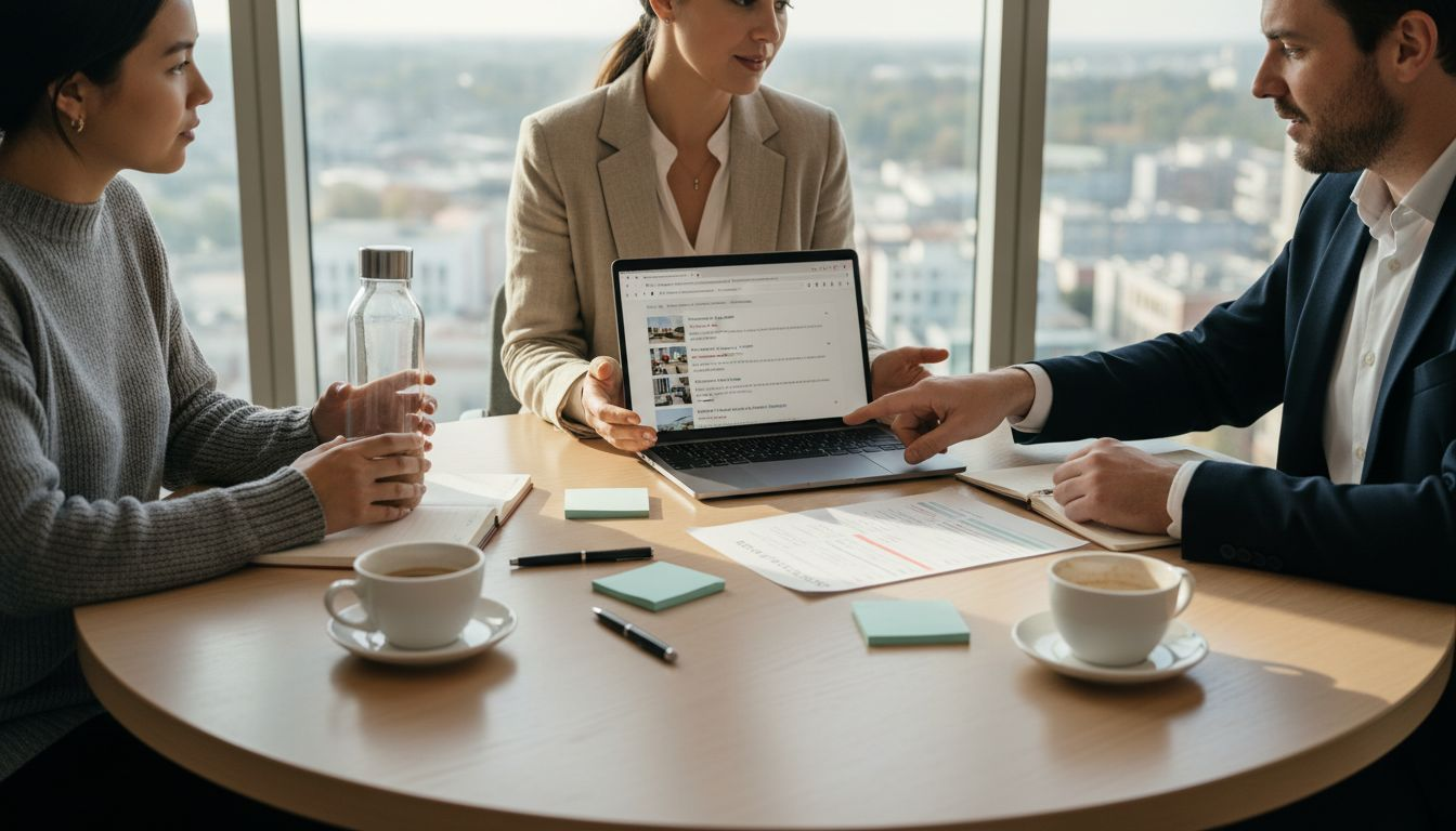 Business team reviewing accommodation checklist