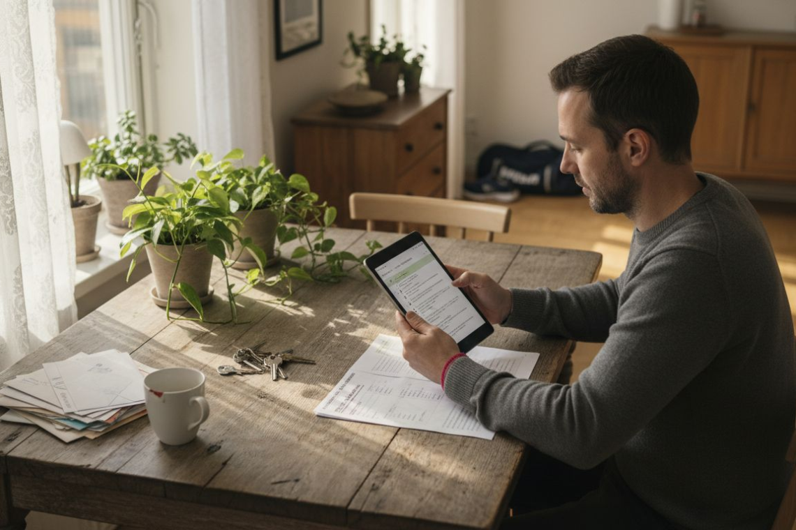 Man organizing Swedish furnished home booking