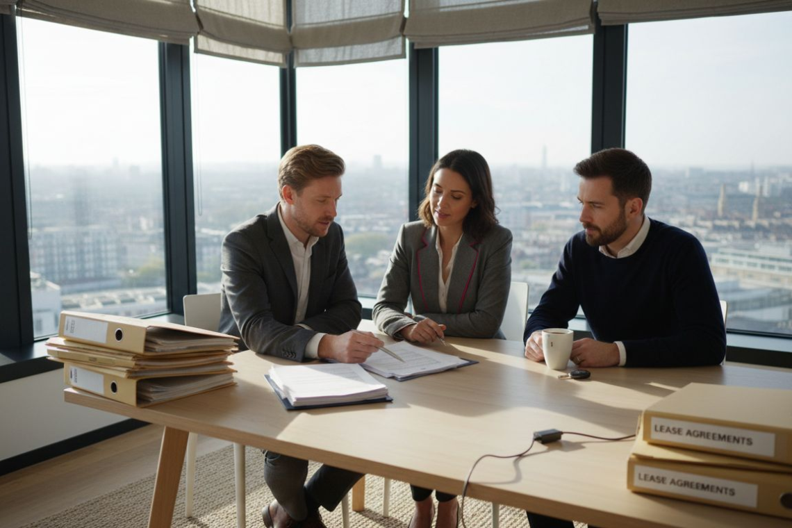 Team reviewing car lease documents together