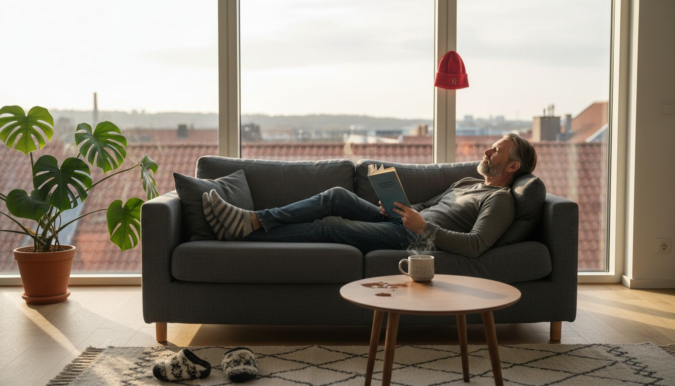 Property owner relaxing in bright apartment