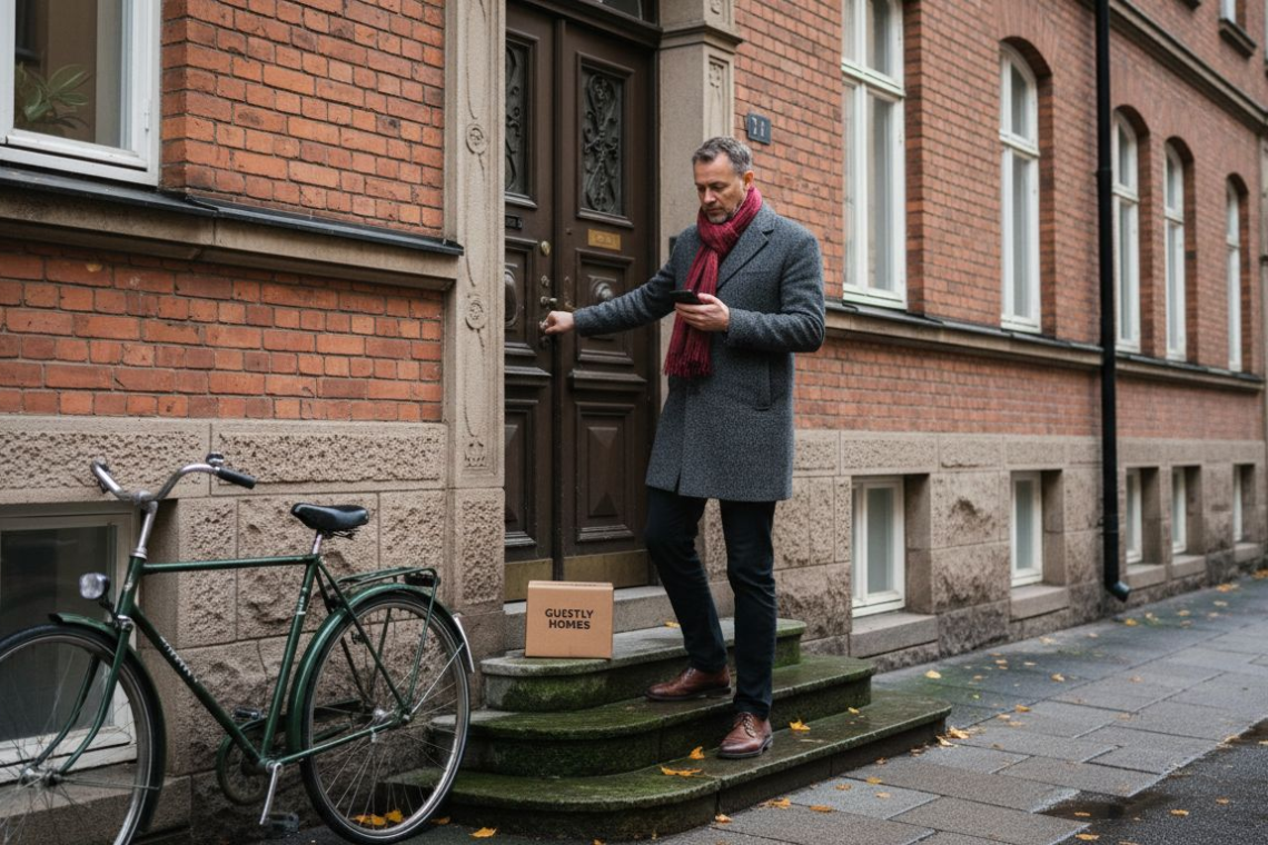 Man unlocking Swedish property entrance