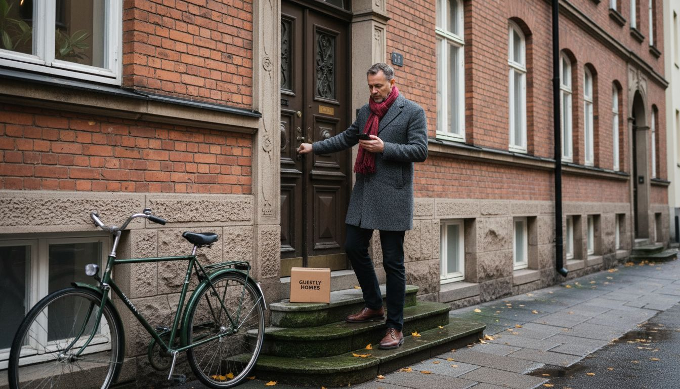 Man unlocking Swedish property entrance