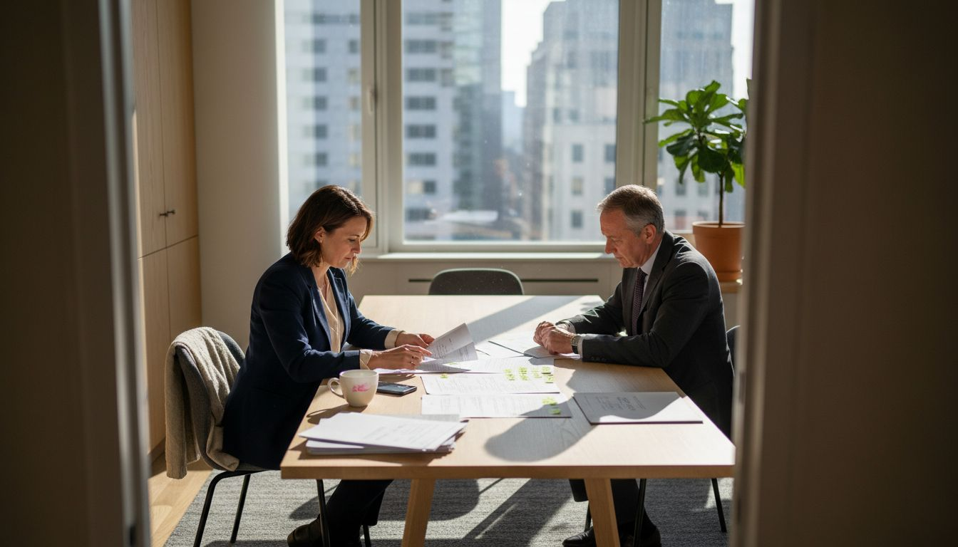 Business team reviewing housing contract checklist