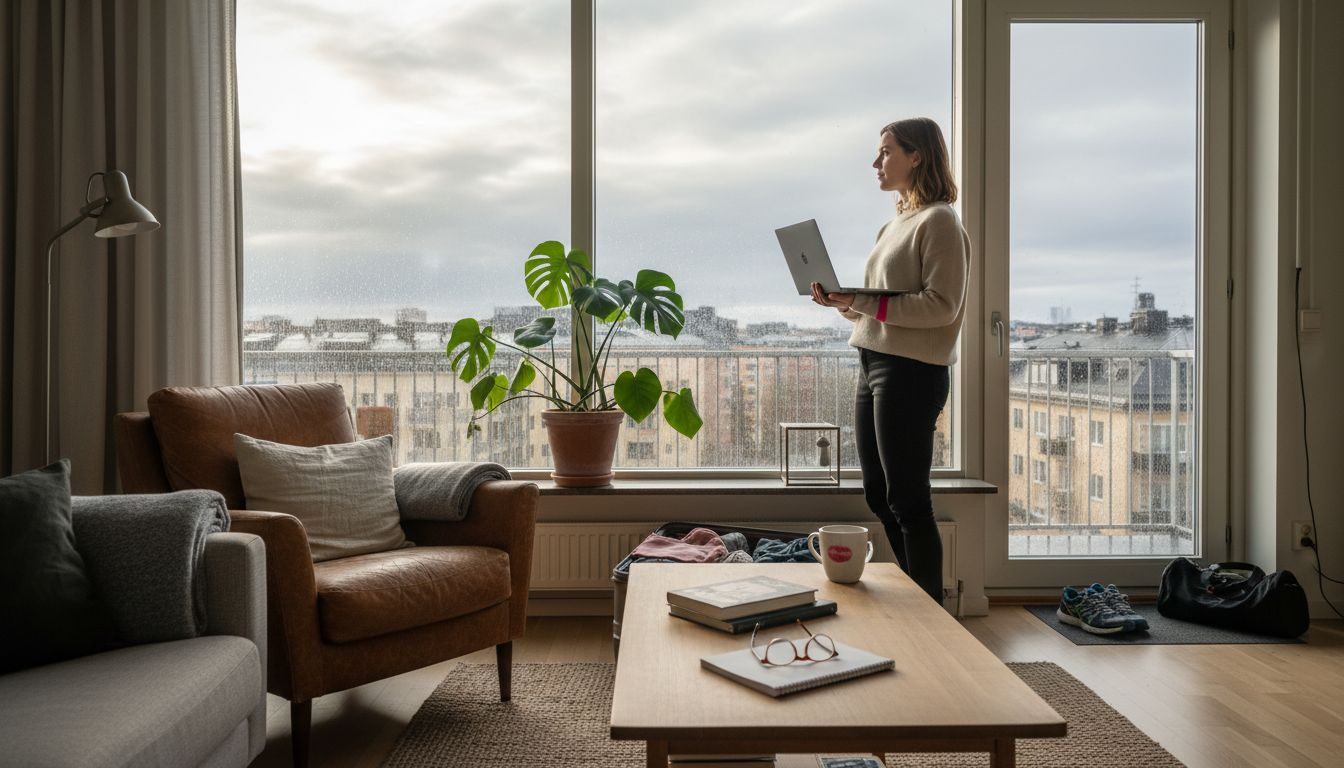 Professional in Swedish apartment overlooking city