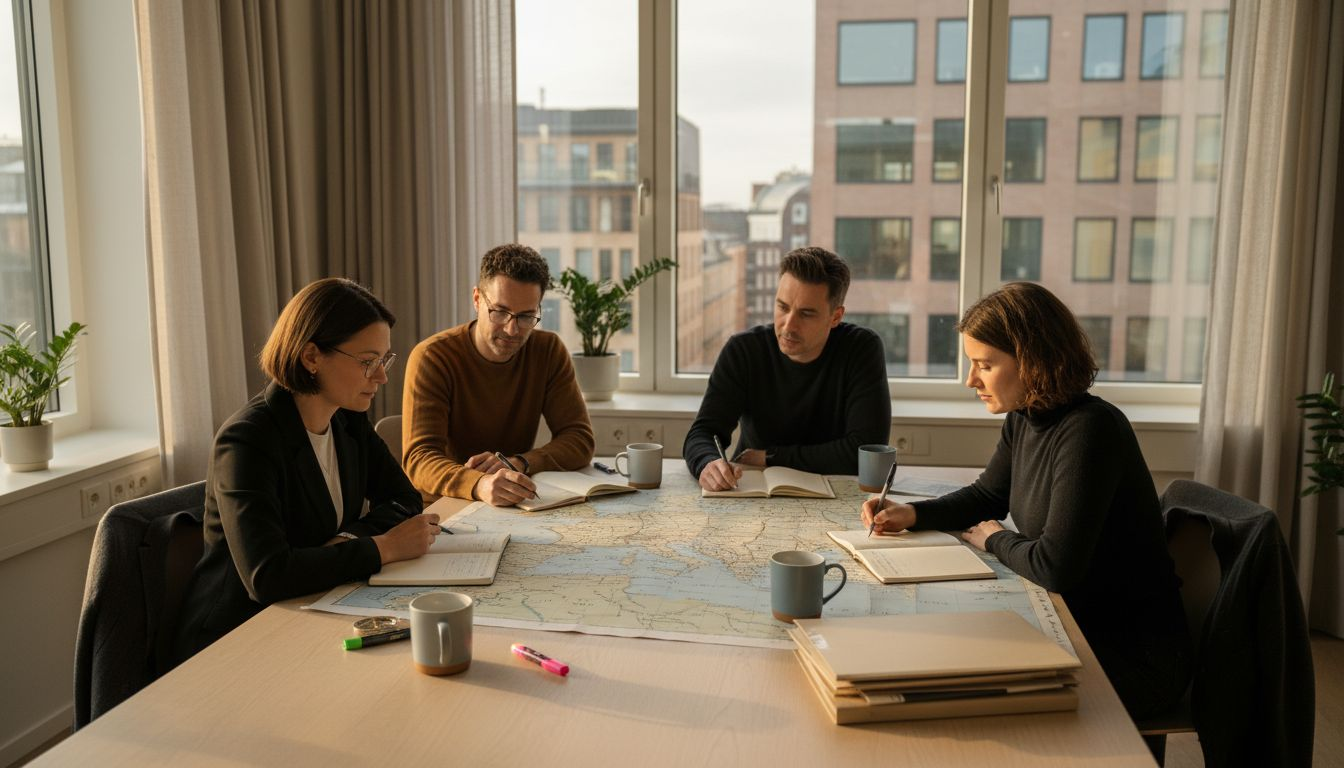 Project team planning corporate travel in Stockholm office