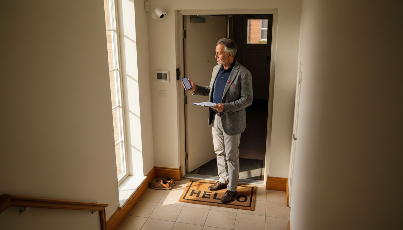 Manager checks safety protocol at apartment entry