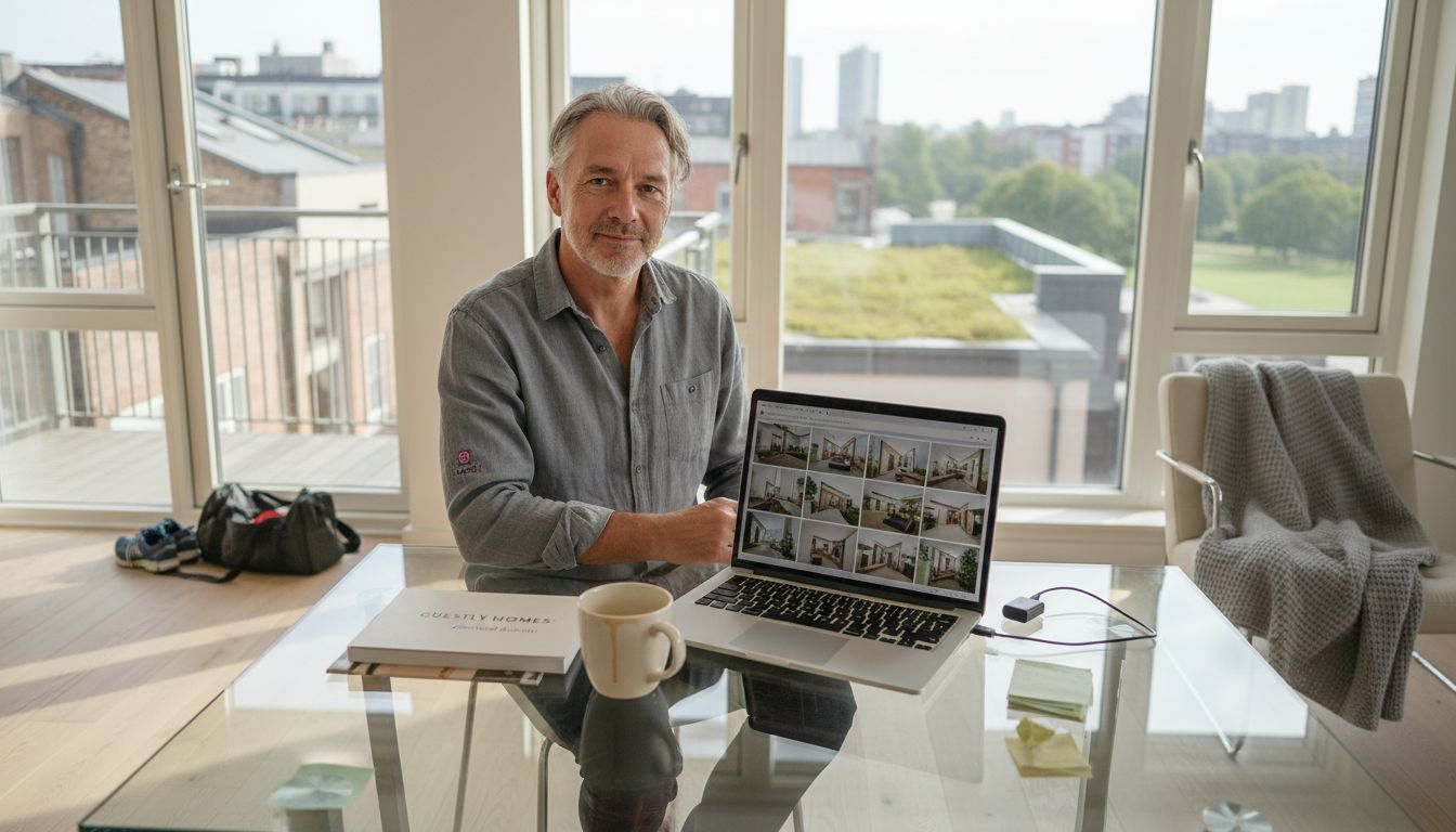 Property owner reviewing marketing materials at table