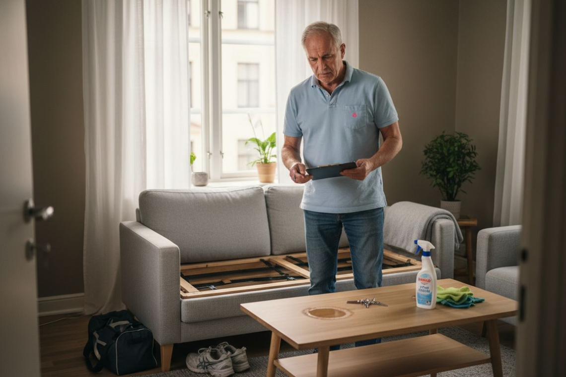 Owner examining damaged rental property