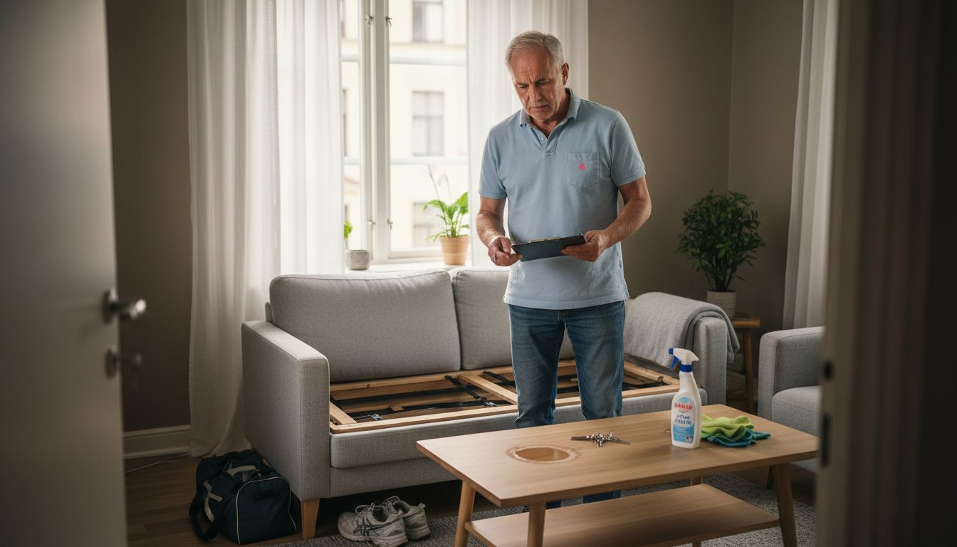 Owner examining damaged rental property