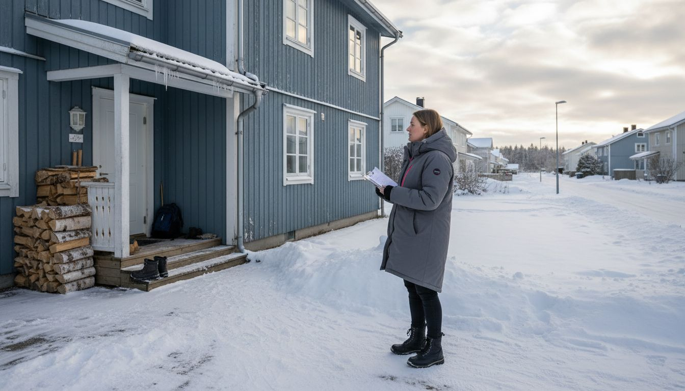 Property manager checks winter rental exterior