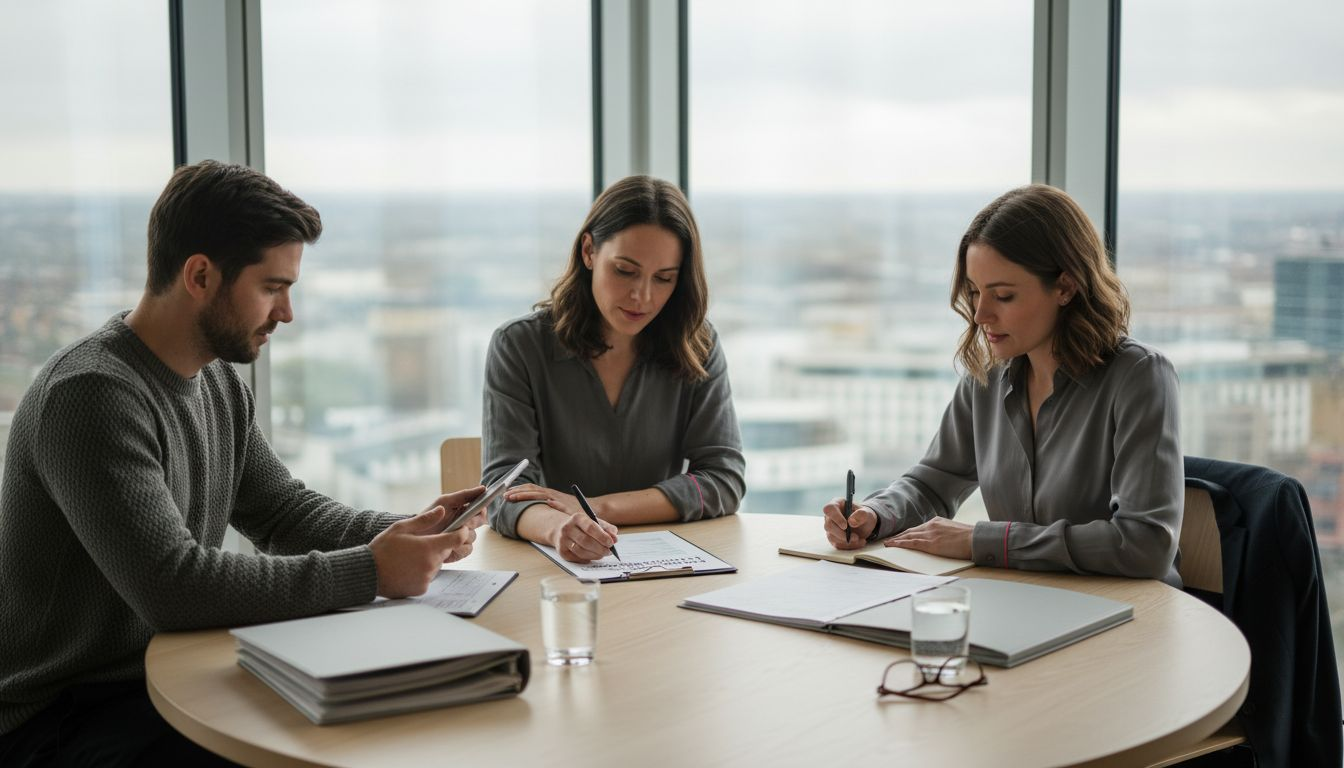 Corporate housing team planning in city office