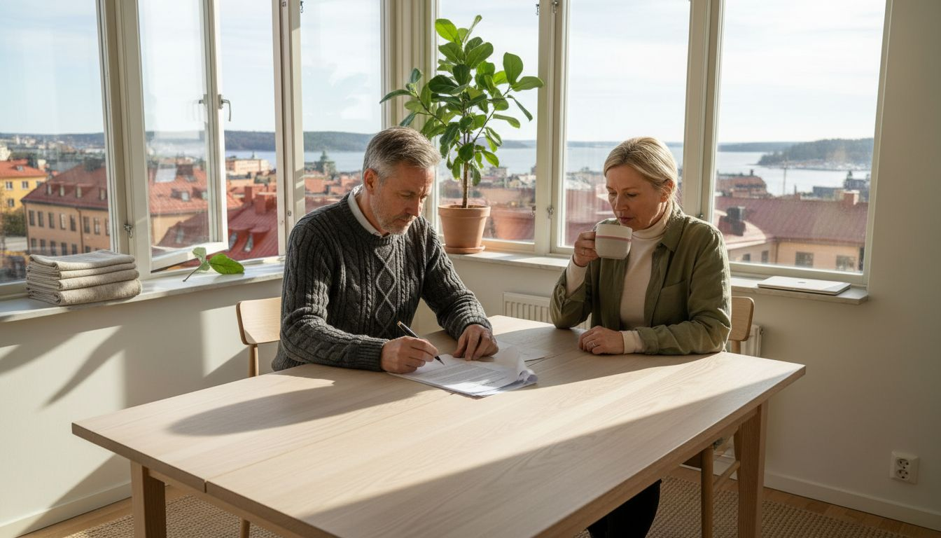 Couple signing apartment lease in Stockholm