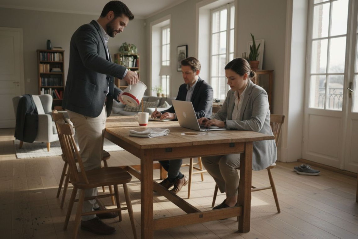 Business team meeting in shared apartment
