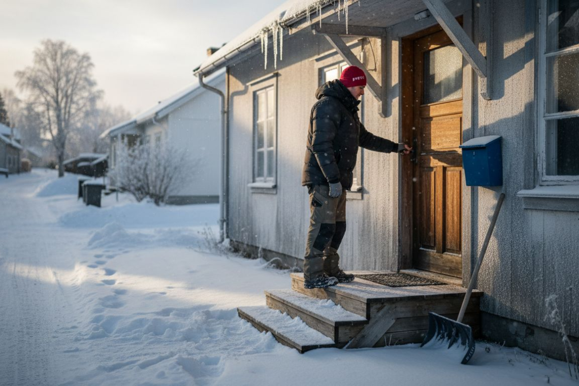 Winter work housing with manager outside entrance