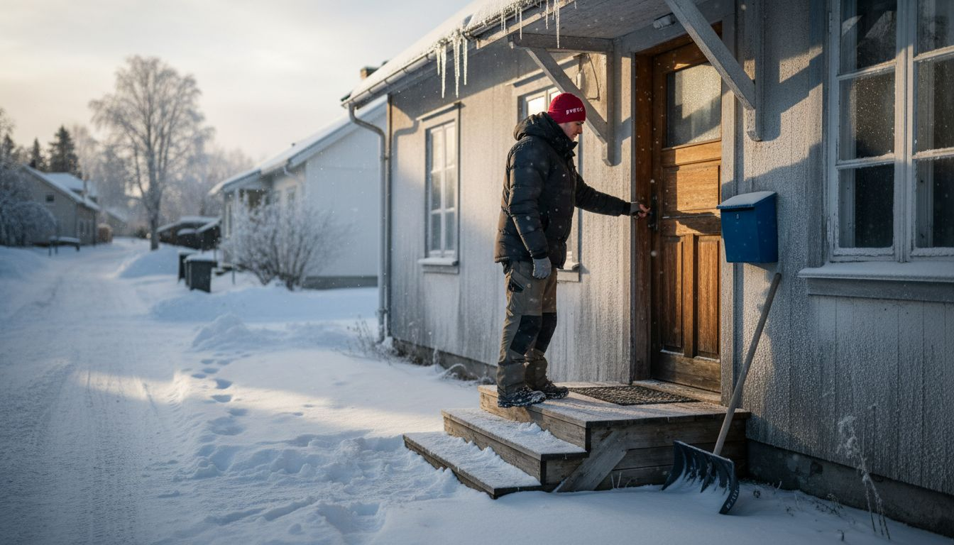 Winter work housing with manager outside entrance