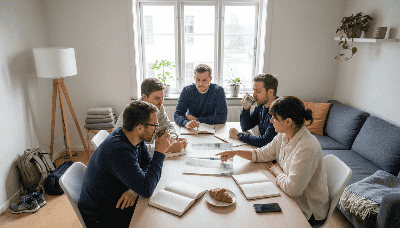 Project team coordinating in serviced apartment