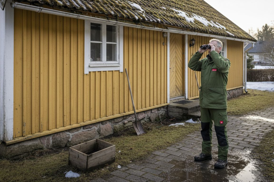 Homeowner inspecting roof after Nordic winter