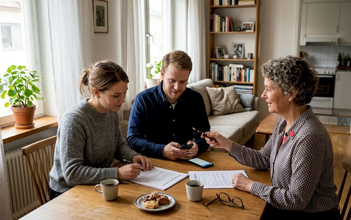 Tenants signing rental agreement with landlord