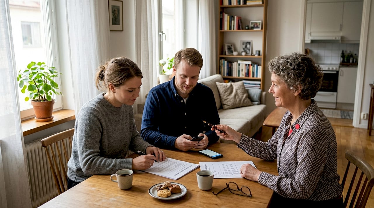 Tenants signing rental agreement with landlord
