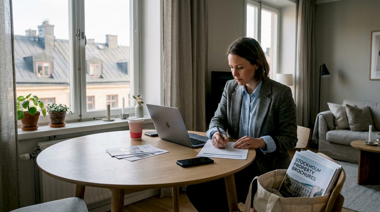 Manager reviewing housing options checklist at table