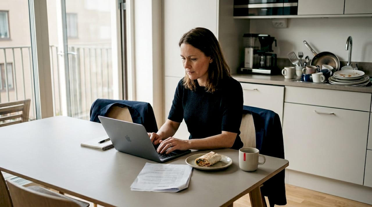 Professional working in a serviced apartment setting