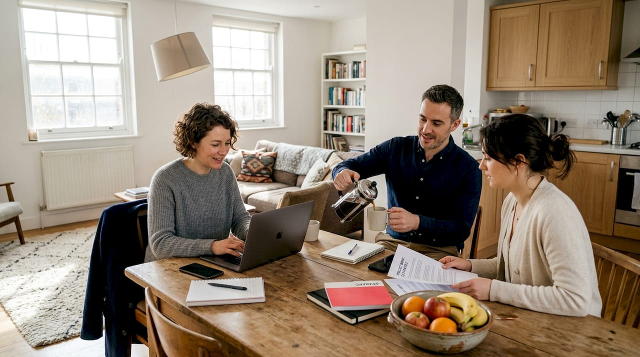 Business team in shared apartment workspace