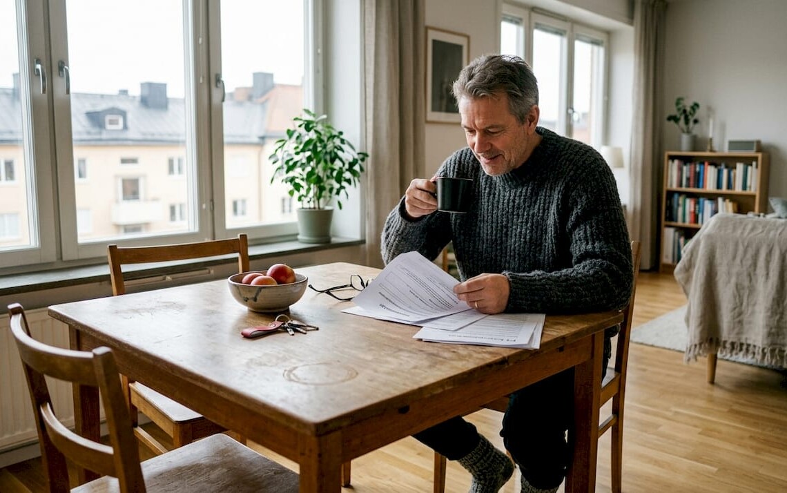 Property owner reviewing tenant applications in apartment