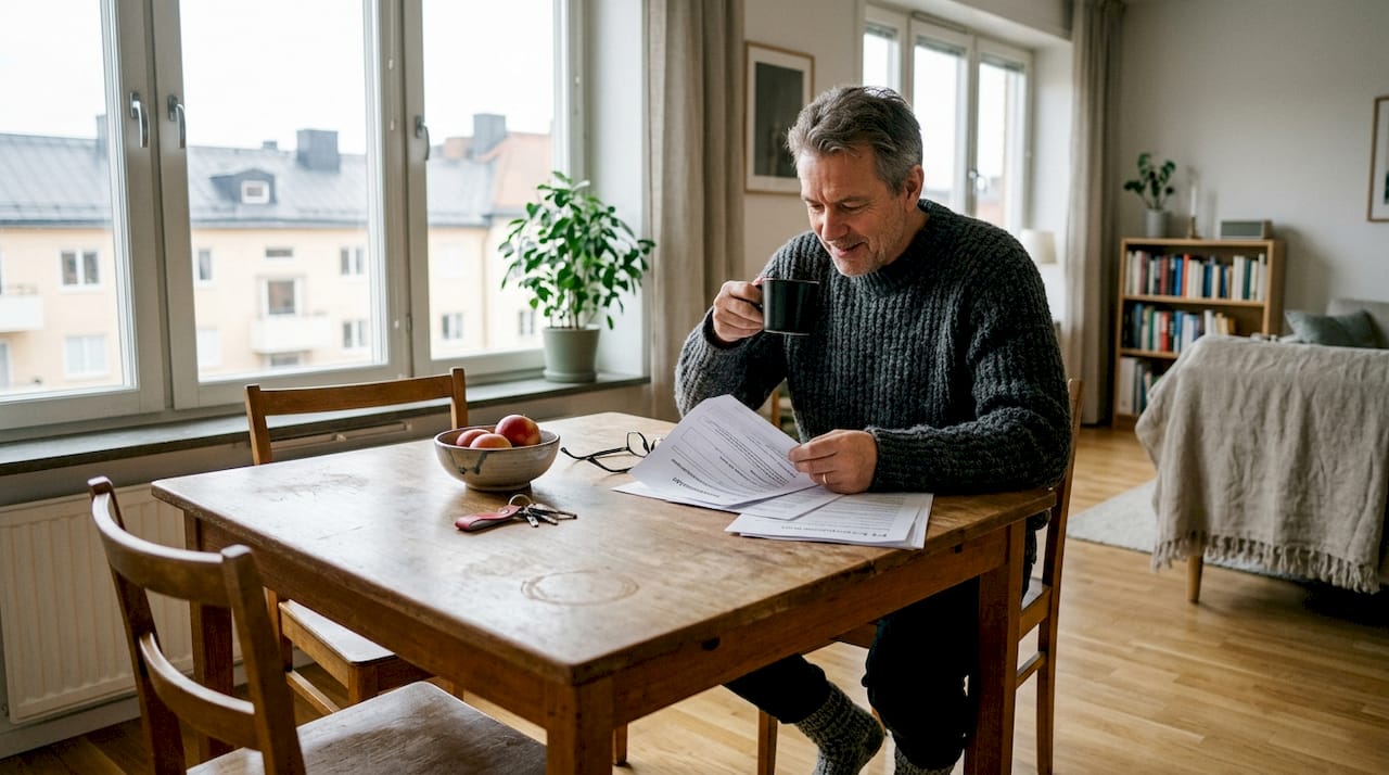 Property owner reviewing tenant applications in apartment