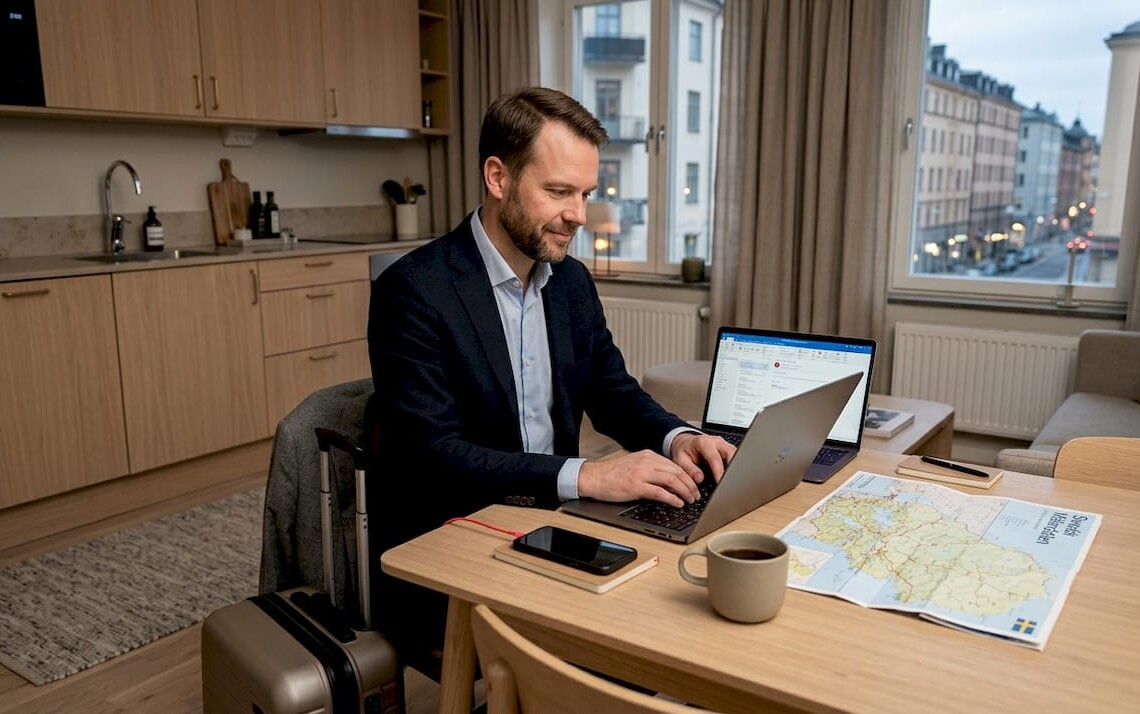 Project manager working in serviced apartment