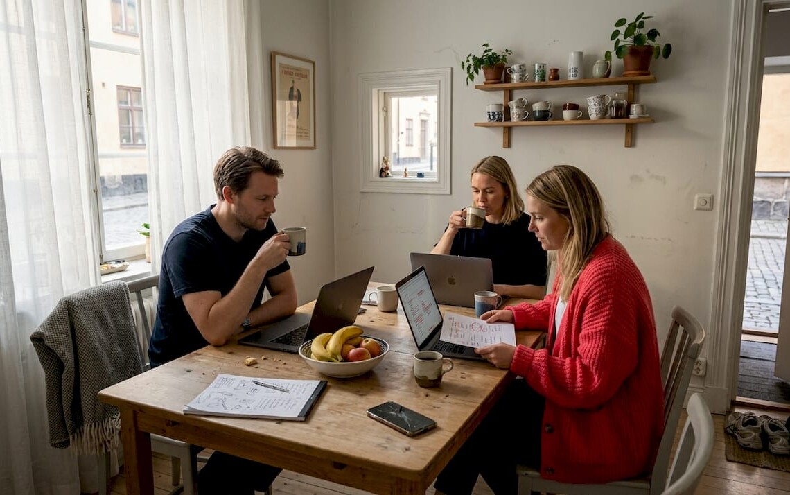 Team settling into Swedish apartment together