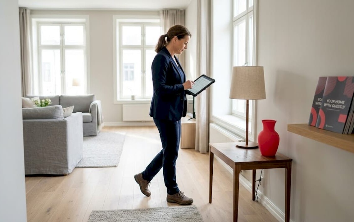 Manager reviewing Swedish rental property