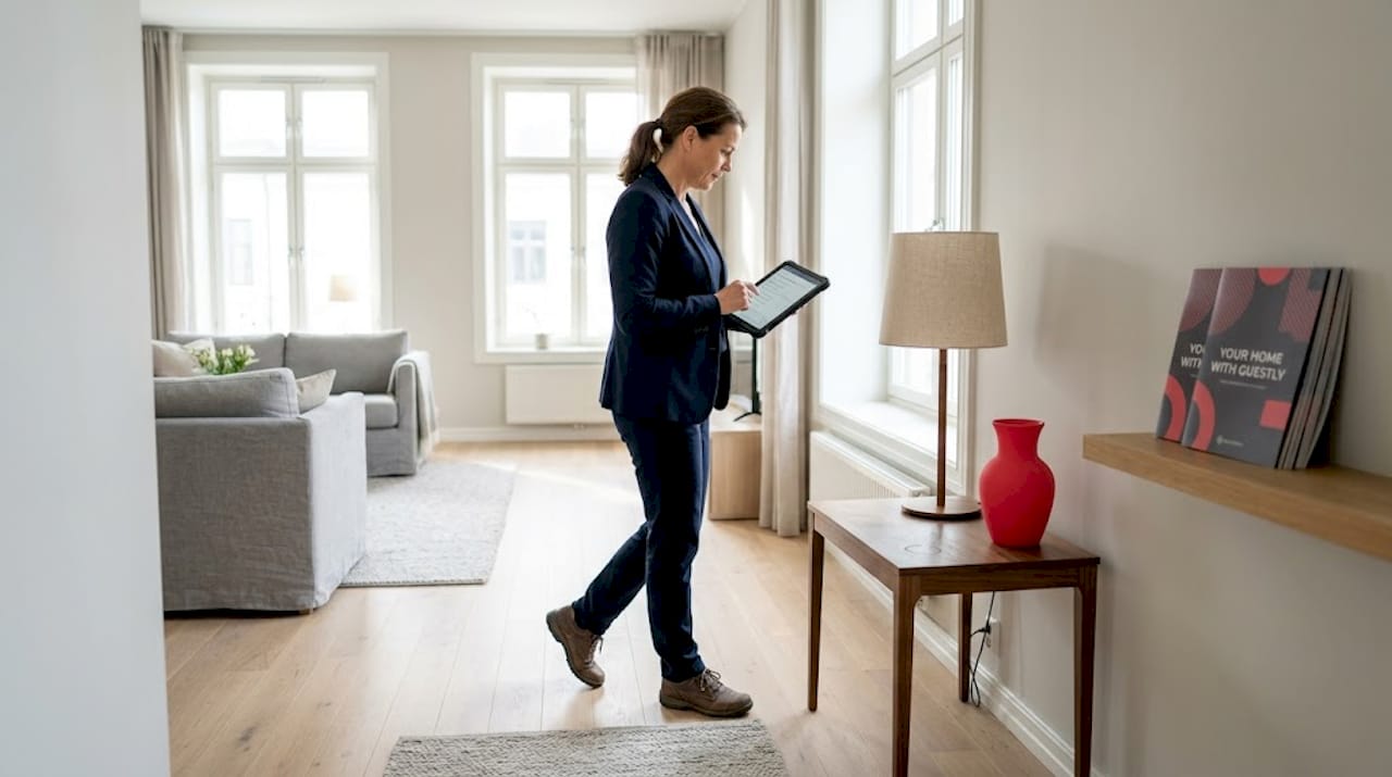 Manager reviewing Swedish rental property