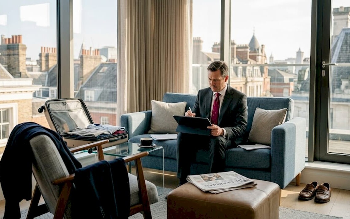 Executive working in personalized apartment setting