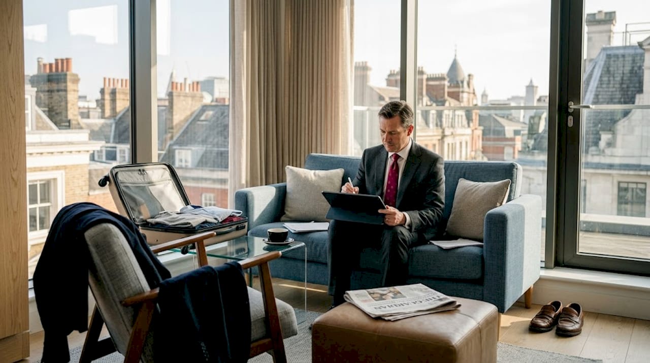 Executive working in personalized apartment setting