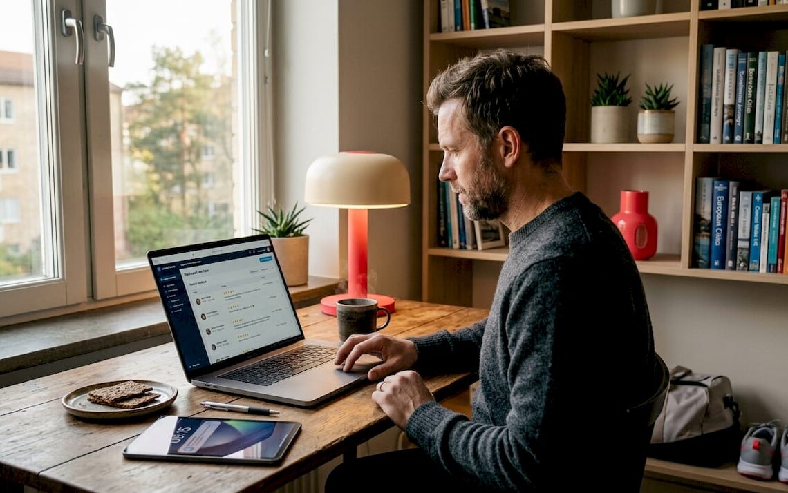 Swedish host reading online guest reviews