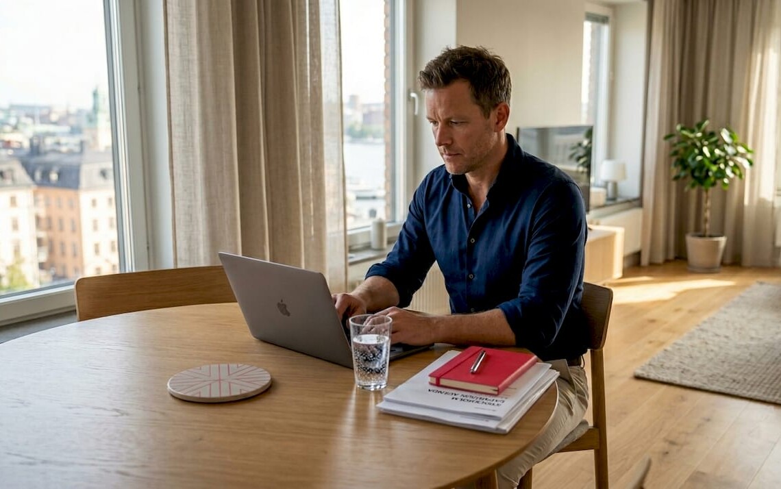 Executive working in Swedish serviced apartment